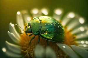 Portrait macro green beetle AI Generate photo