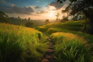 Meadow in the hills AI Generate photo