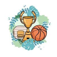 Basketball championship icon, streetball sport club or team league vector symbol. Basketball victory cup tournament icon with basketball ball and golden cup award,