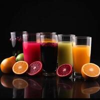 un vaso de jugo en el mesa ai generar foto