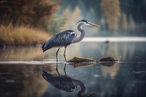 Stork on the river AI Generate photo