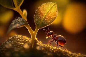 Portrait macro ant on the forest AI Generate photo