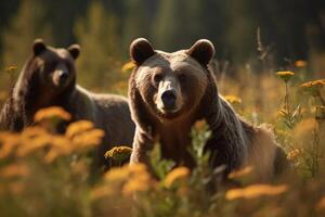 Grizzly bear on the forest AI Generate photo
