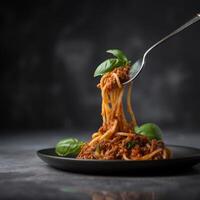 Spaghetti with tomato sauce AI Generate photo