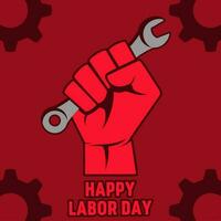 International labor day vector illustration. May day celebration design graphic. Design vector of happy labor day for greeting in international event. Design of holding wrench for worker event poster