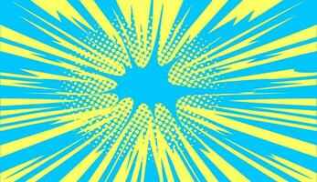 Yellow-blue background with dynamic lines of movement. Rays of light, explosion. vector