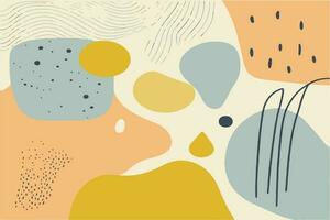 Abstract backgrounds. Hand drawn various shapes and doodle objects. Contemporary modern trendy vector illustrations. Every background is isolated. Pastel colors