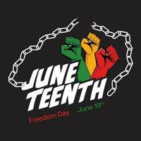 vector illustration of  Juneteenth Freedom Day Background Design with raised colourful hands and broken chain