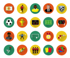 Modern flat soccer icons set with long shadow effect png