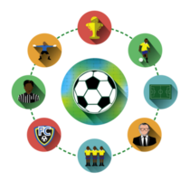Circle soccer icons set with long shadow effect png