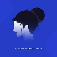 Happy Women's Day Concept With Young Lady Face On Blue Background. vector