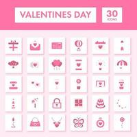 Pink Color Set Of Valentines Day Icon In Flat Style. vector