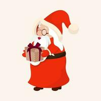 Cute Santa Claus Wearing Eyeglasses with Gift Box. vector