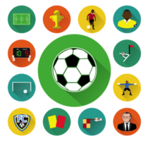 Flat soccer icons set with long shadow effect png