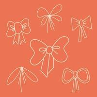 A small set of 6 different types of bows. Doodle vector illustration.