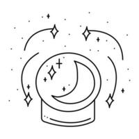 Magic ball with crescent and stars. Doodle vector illustration, clipart.