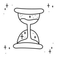 Magical hourglass with stars. Doodle vector illustration, clipart.