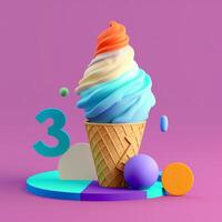 Ice cream cone with geometric objects in summer concept in trending color palette for advertising with photo