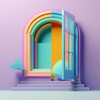 Arched windows in fantasy concept in trending color palette for advertising with photo