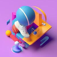sports shoes and geometry in trending color palette for advertising with photo