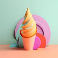 Ice cream cone with geometric objects in summer concept in trending color palette for advertising with photo