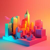 City with sunset in isometric view in trending color palette for advertising with photo