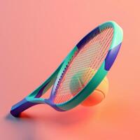 Tennis racket in sports concept in trending color palette for advertising with photo