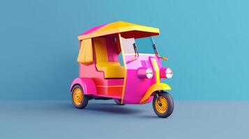 Modern style tuk tuk in trending color palette for advertising with photo