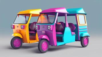 Modern style tuk tuk in trending color palette for advertising with photo