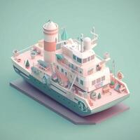 cute tiny isometric cruise ship for tourism with photo