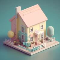 cute tiny isometric two storey house with terrace with photo