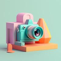 Camera and geometric objects in trending color palette for advertising with photo