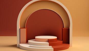 podium round shape with red brick arches background Mockup for product placement with photo