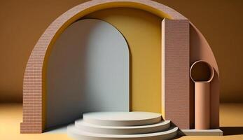 podium round shape with red brick arches background Mockup for product placement with photo