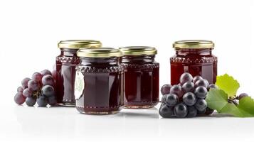 Grape jam with juicy Grape Jars on white background with photo