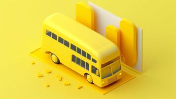 yellow school bus in trending color palette for advertising with photo