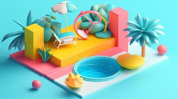 Geometric objects in summer concept in trending color palette for advertising with photo