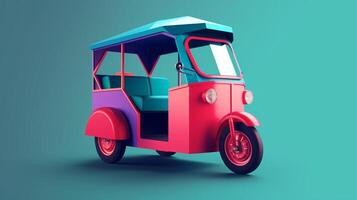 Modern style tuk tuk in trending color palette for advertising with photo