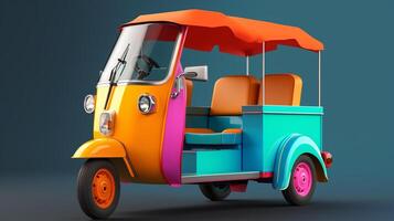 Modern style tuk tuk in trending color palette for advertising with photo