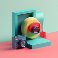 Camera and geometric objects in trending color palette for advertising with photo