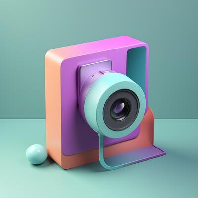 Camera and geometric objects in trending color palette for advertising with