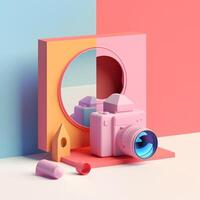 Camera and geometric objects in trending color palette for advertising with photo