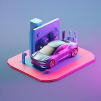 Electric vehicles and charging stations in trending color palette for advertising with photo