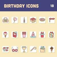 Colorful Set Of Birthday Icons In Flat Style. vector