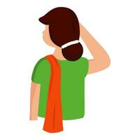Back View Of Indian Woman Saluting On White Background. vector
