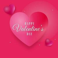 Happy Valentine's Day Concept With Glossy Hearts On Pink Background. vector