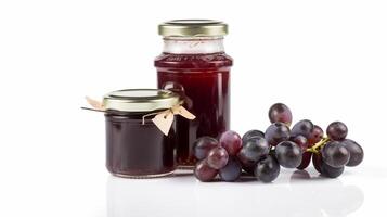 Grape jam with juicy Grape Jars on white background with photo