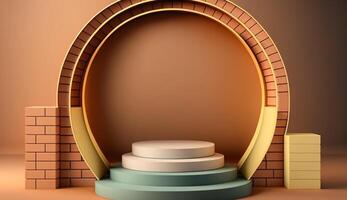 podium round shape with red brick arches background Mockup for product placement with photo