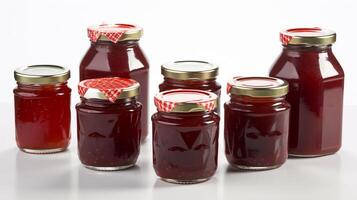 Strawberry jam with strawberry fruit on white background with photo