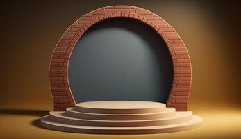 podium round shape with red brick arches background Mockup for product placement with photo